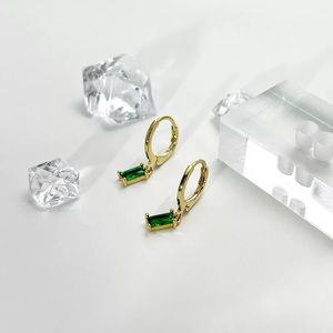 Green or Ruby Rose Pink Baguette Small Hoop Earrings